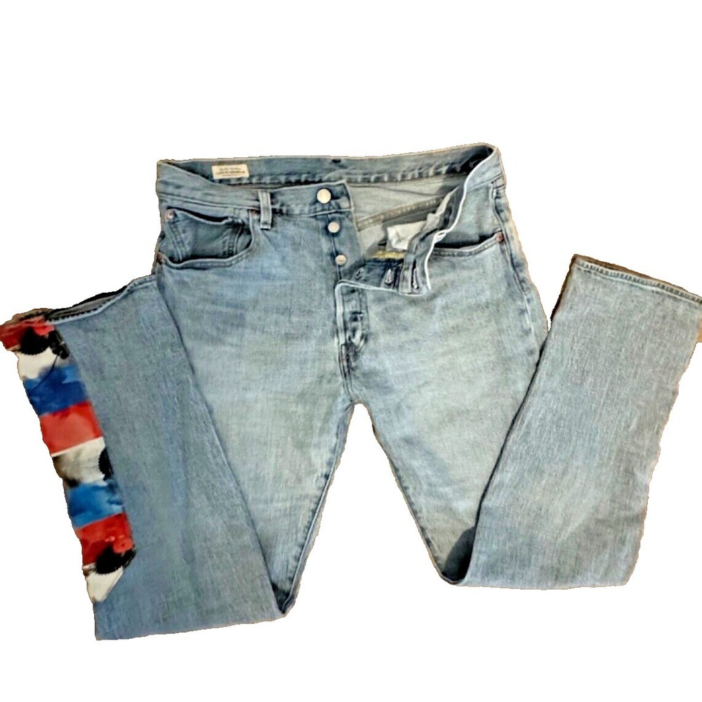 LEVI'S PREMIUM BIG E 501 '93 STRAIGHT PATCHWORK DENIM JEANS BUTTON FLY W33 L32